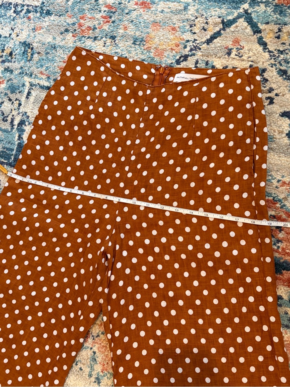 Anthro Faithfull Brown Polka Dot Wide-Leg Linen Pants Tomas Cropped pant 6 EUC - Picture 7 of 16